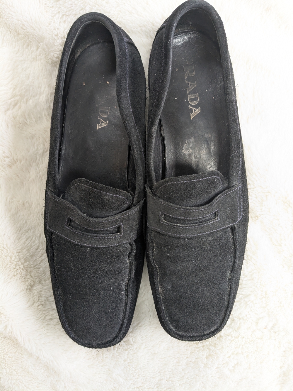 Prada Men’s Black Suede Penny Loafers - Picture 2 of 14